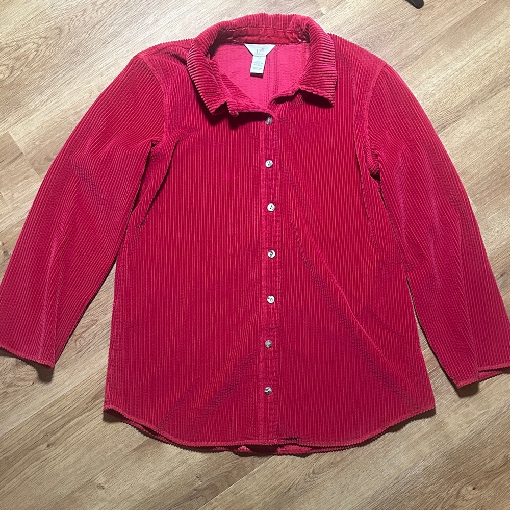 Vintage J. Jill Red‎ Button Up Corduroy Shirt with Velvet Detail